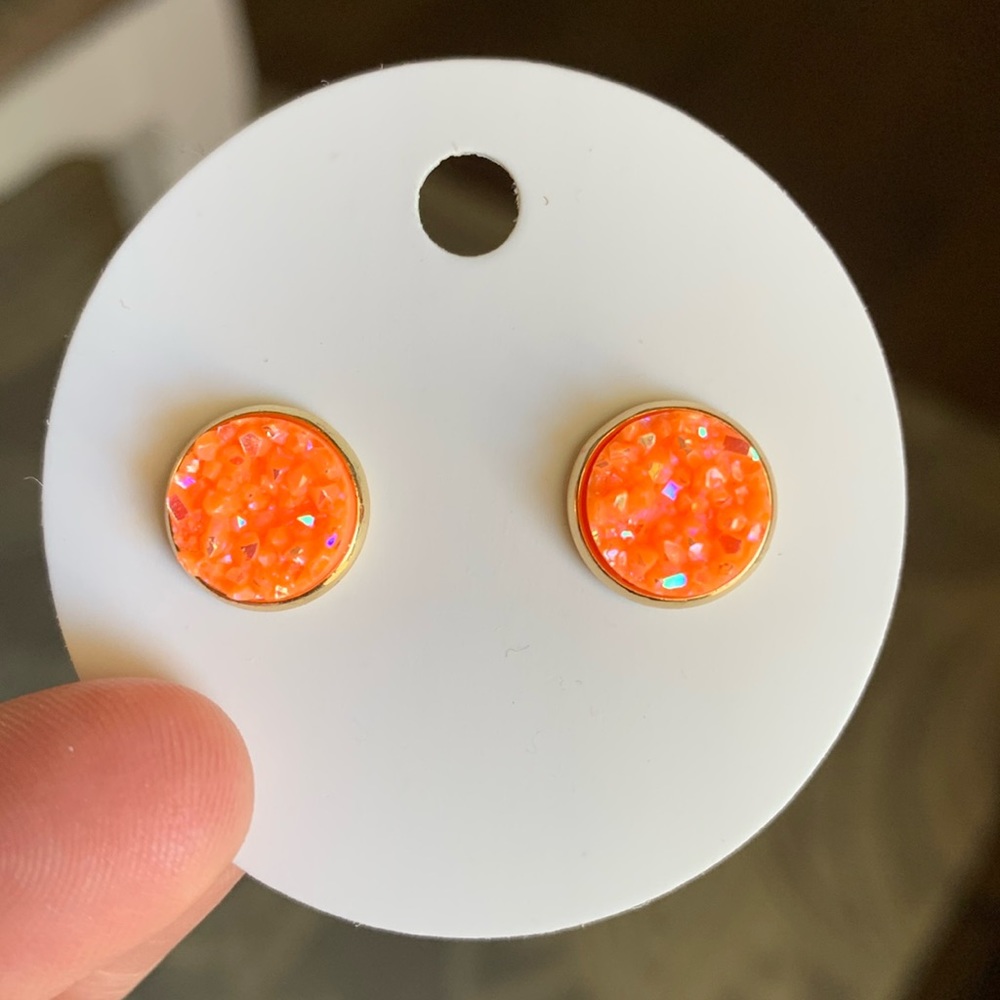 10mm Neon Orange Druzy Studs
